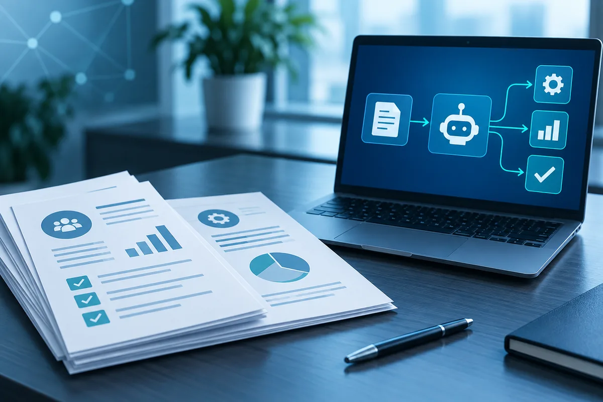 Digital automation handover materials displayed on a laptop