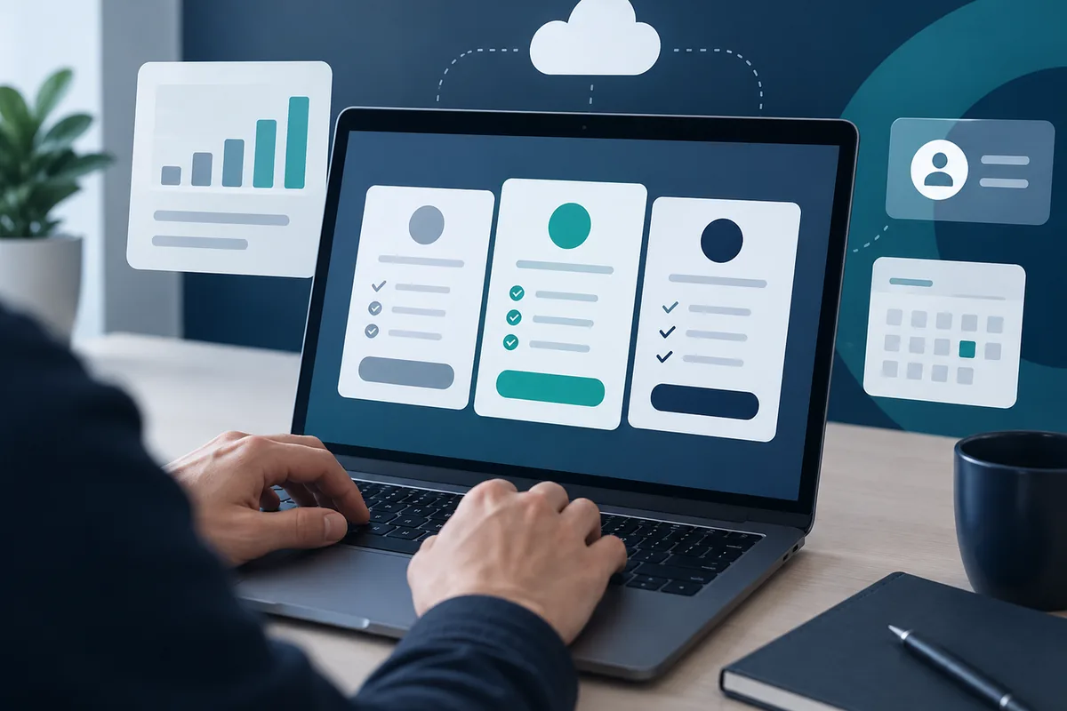 SaaS feature planning displayed on a laptop