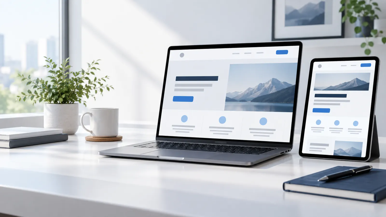 Responsive website design displayed across a laptop and a generic mobile device